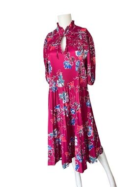 Vintage Ms Lisa Dress Pleated Skirt Colorful Floral Print Womens Size 20